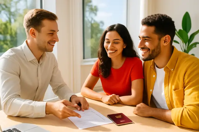 Bir danışmanlık görüşmesinde masadaki evrak listesi ve pasaport