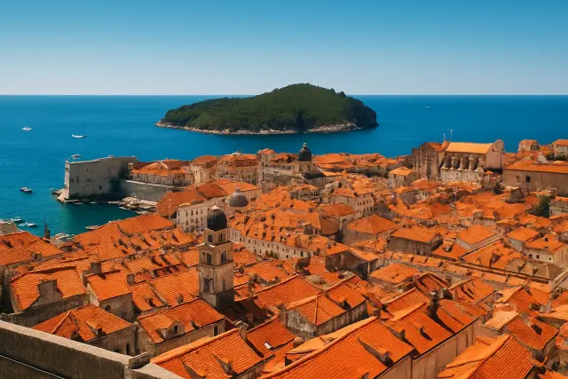 Dubrovnik’in turuncu kiremitli çatıları ve Adriyatik denizi